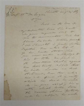 (TEXAS.) Whiting, Samuel. Letter attempting to broker a deal between two contenders for the Congress of the Republic of Texas.